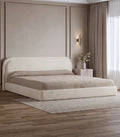 Luxury Cream Upholstered Bed – Modern Curved Platform Design