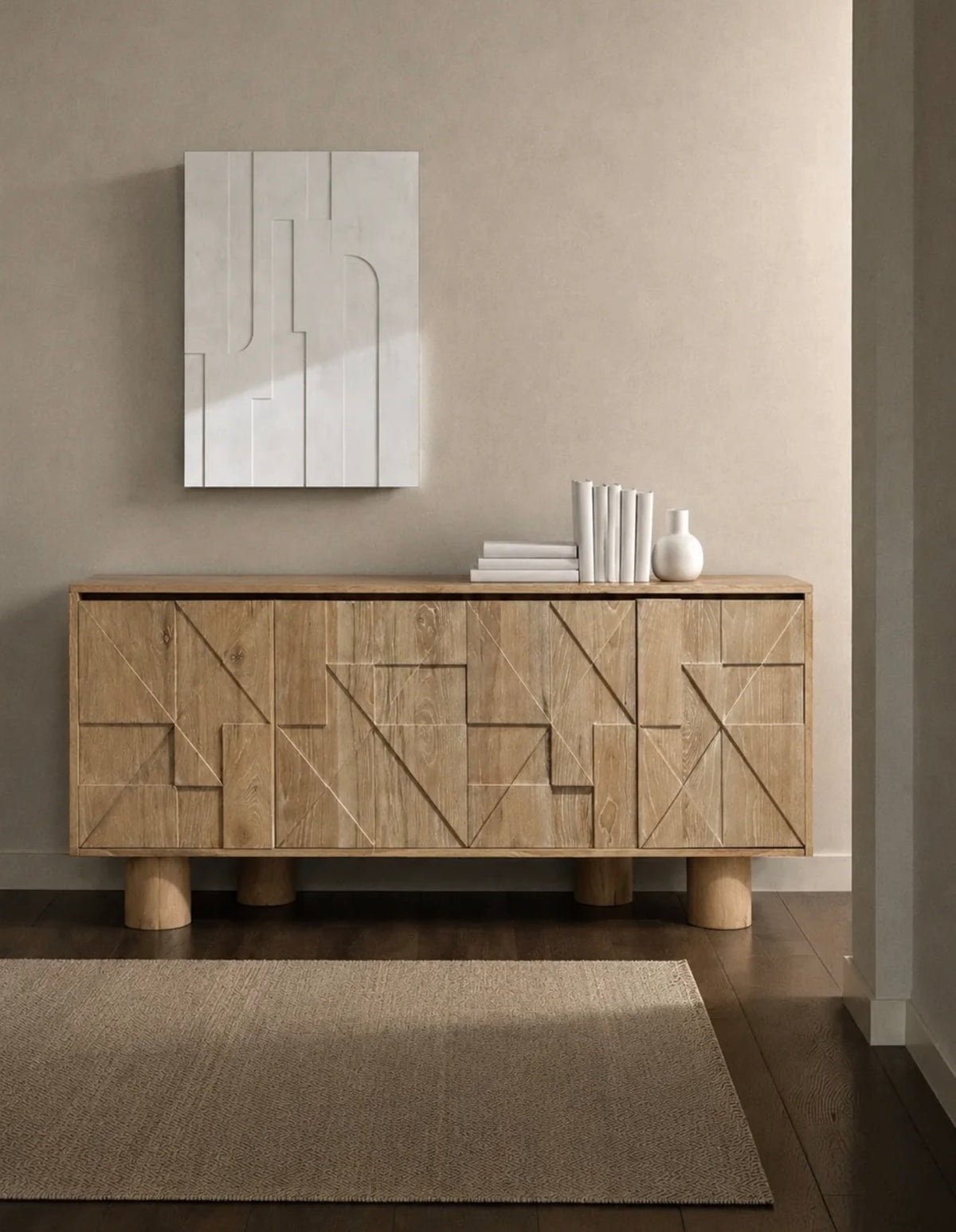 2026 Modern Geometric Solid Wood Sideboard