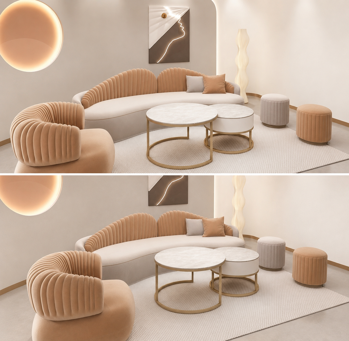 Luxury Curved Ribbed Sofa Set