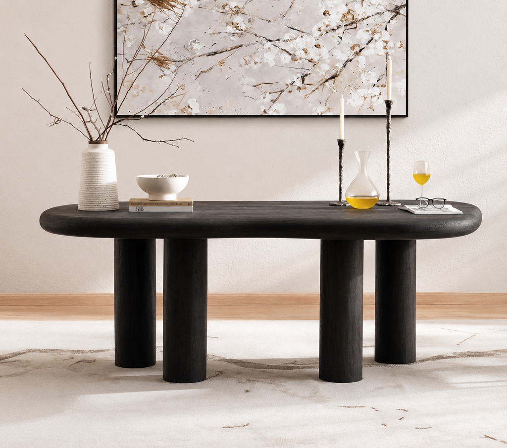 Modern Solid Wood Dining Table with 6 Upholstered Chairs