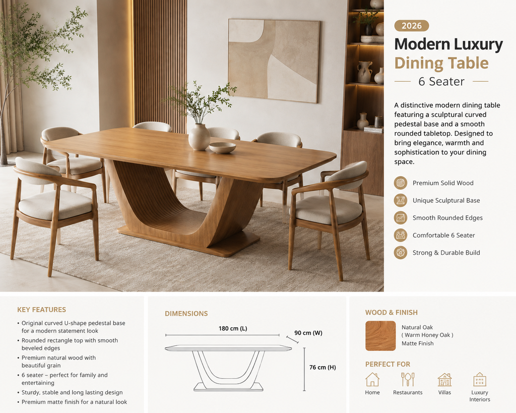 2026 Modern Luxury Sculptural Dining Table – 6 Seater