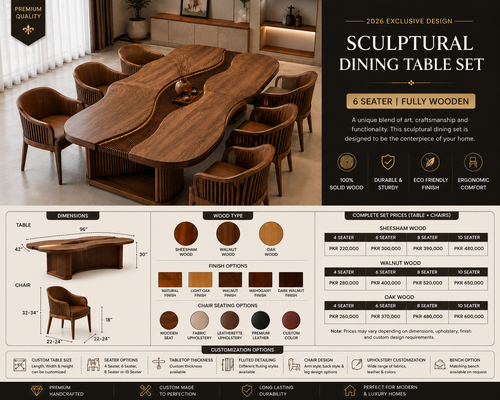 2026 Exclusive Design – Luxury Sculptural 6-Seater Dining Table Set