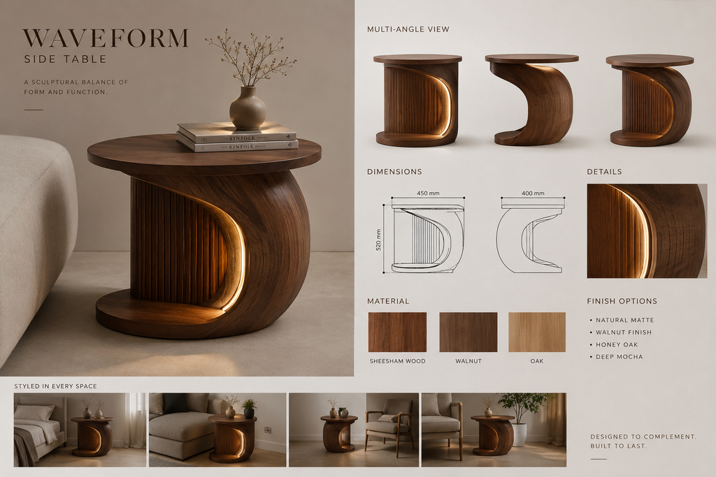 2026 New Design – WAVEFORM Modern Sculptural LED Side Table