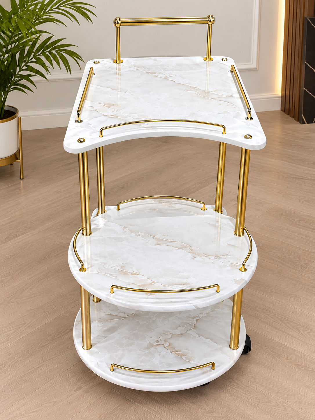Luxury 3-Tier Marble Serving Trolley – Modern Gold Finish | 2026 New Design