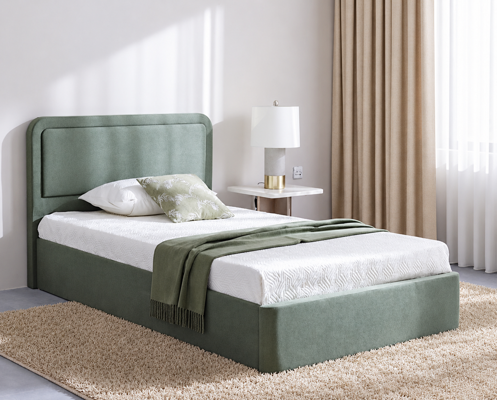 2026 New Design – Elegant Sage Green Upholstered Single Bed
