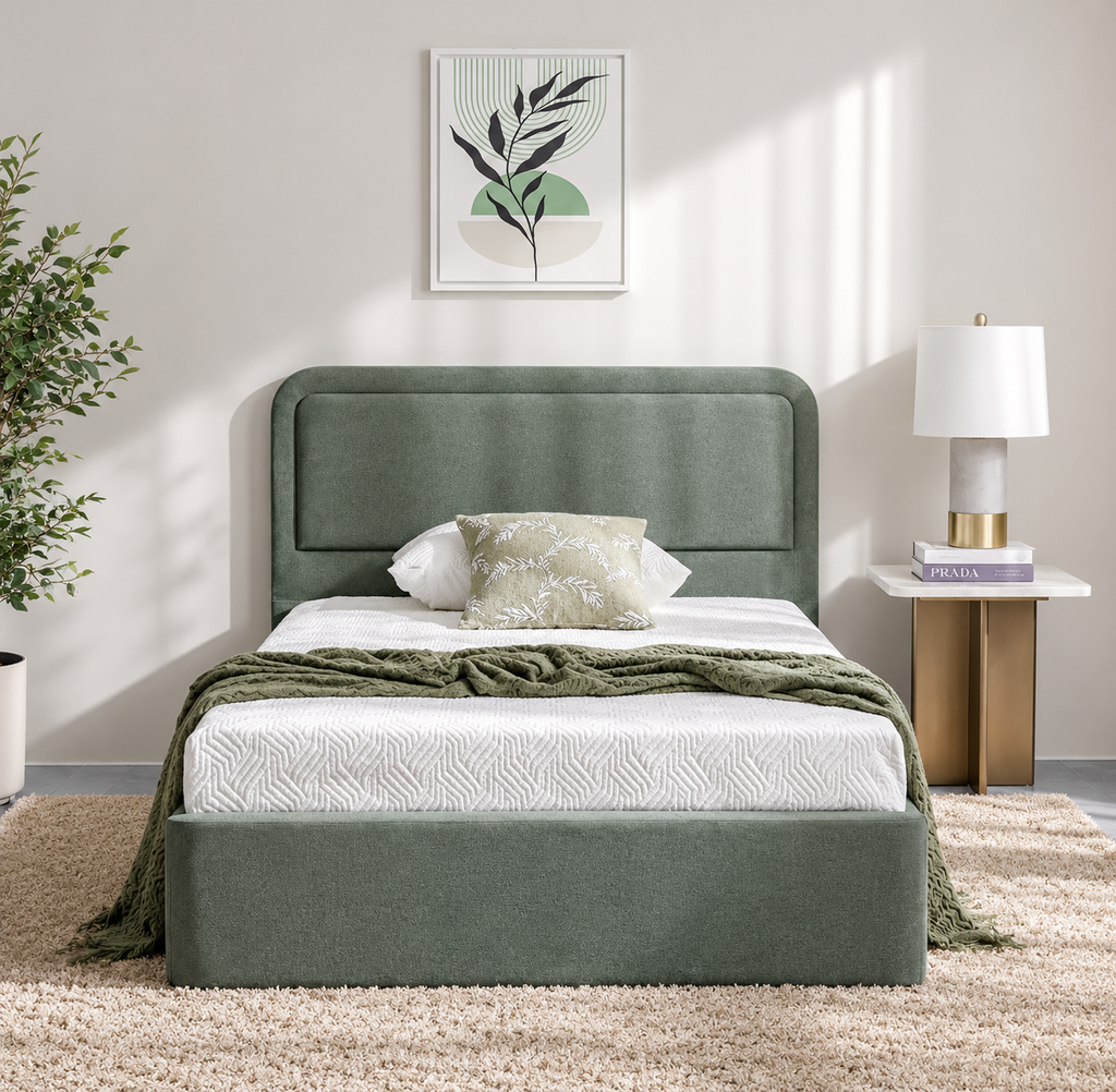 2026 New Design – Elegant Sage Green Upholstered Single Bed