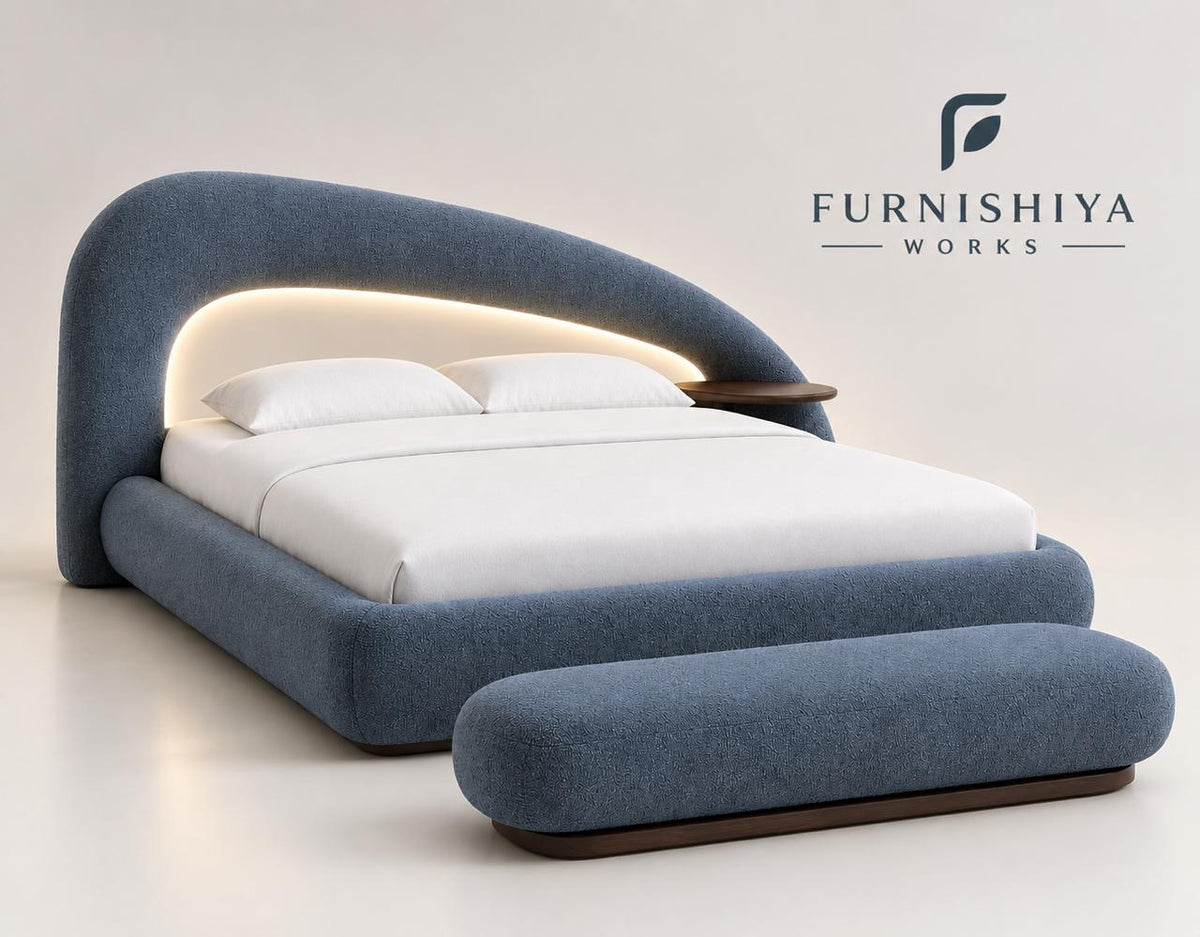 Luxury Curved Upholstered King Bed with LED Headboard & Foot Bench – 2026 Design