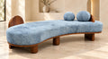 2026 Design Luxury Curved Daybed with Blue Upholstery & Walnut Wooden Frame