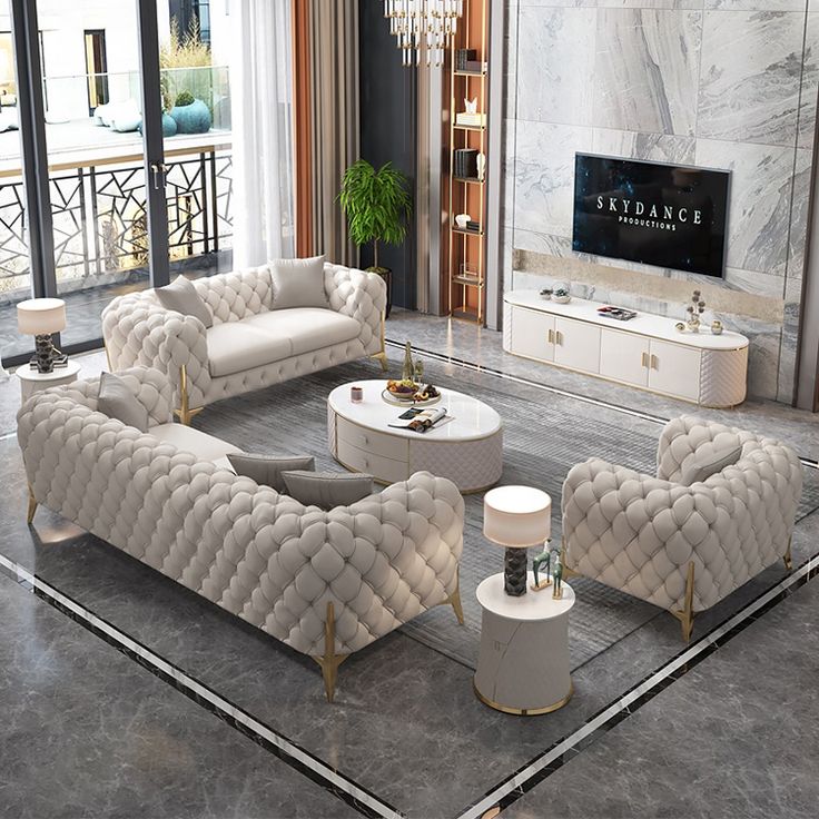 White Tufted Sofa Set