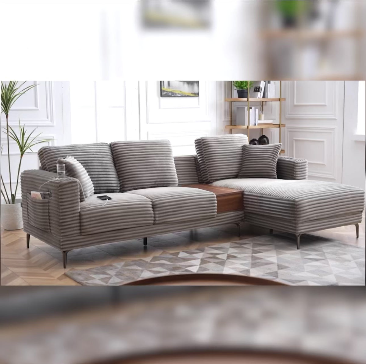 Modern L-Shaped Corduroy Sectional Sofa